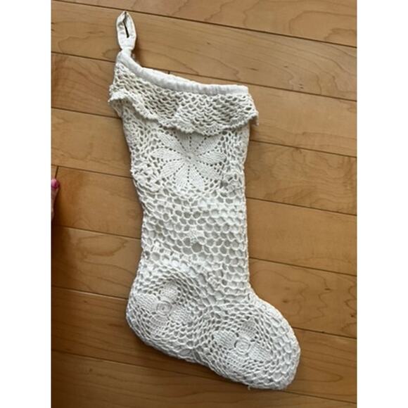 White Christmas crochet handmade knit stocking, Grandma core, vintage - Picture 2 of 6
